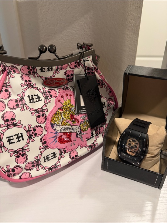 Ed Hardy Handbags - Ed Hardy Skull-Print Bag with Floating Skull Watch